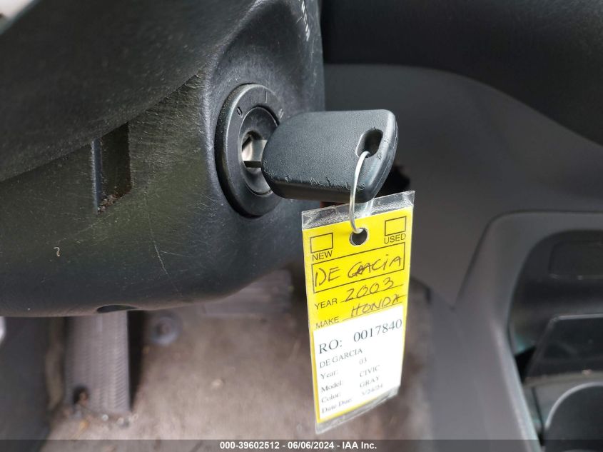 2003 Honda Civic Lx VIN: 2HGES16543H601504 Lot: 39602512
