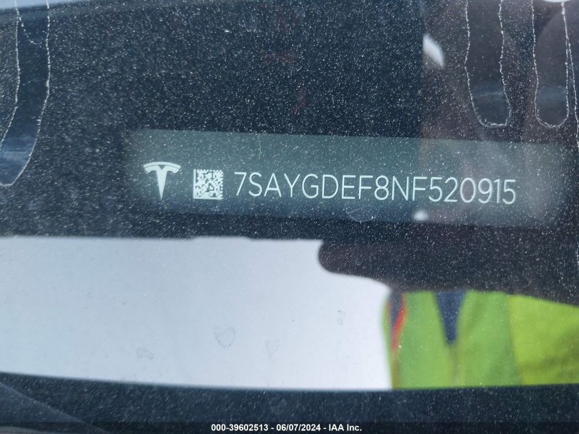 2022 TESLA MODEL Y - 7SAYGDEF8NF520915