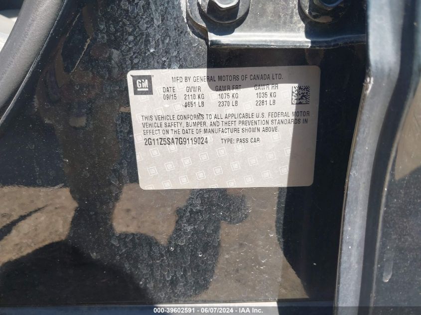 2016 Chevrolet Impala Ls VIN: 2G11Z5SA7G9119024 Lot: 39602591