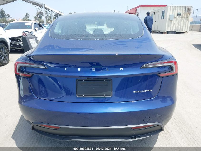 2024 Tesla Model 3 Long Range Dual Motor All-Wheel Drive VIN: 5YJ3E1EB5RF729446 Lot: 39602671