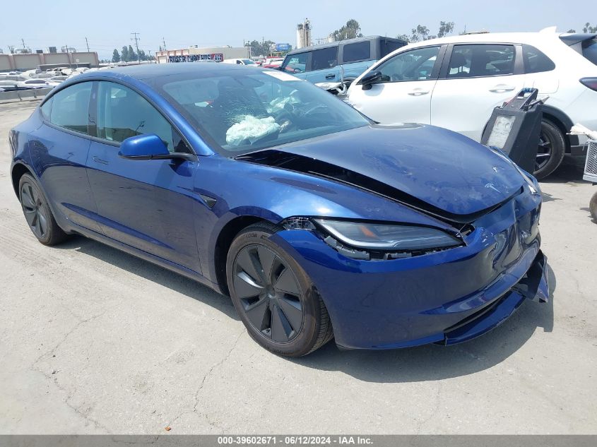 2024 Tesla Model 3 Long Range Dual Motor All-Wheel Drive VIN: 5YJ3E1EB5RF729446 Lot: 39602671