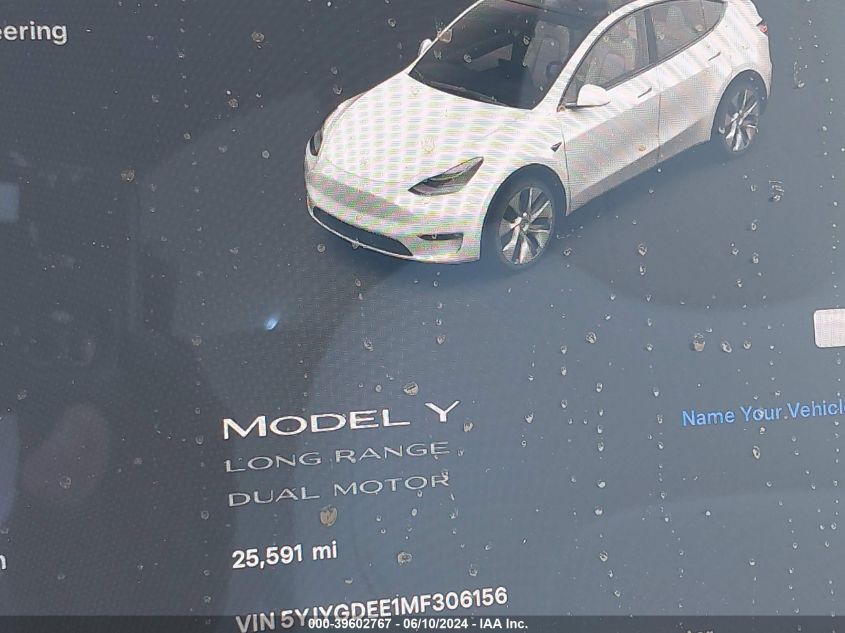 2021 Tesla Model Y Long Range Dual Motor All-Wheel Drive VIN: 5YJYGDEE1MF306156 Lot: 39602767