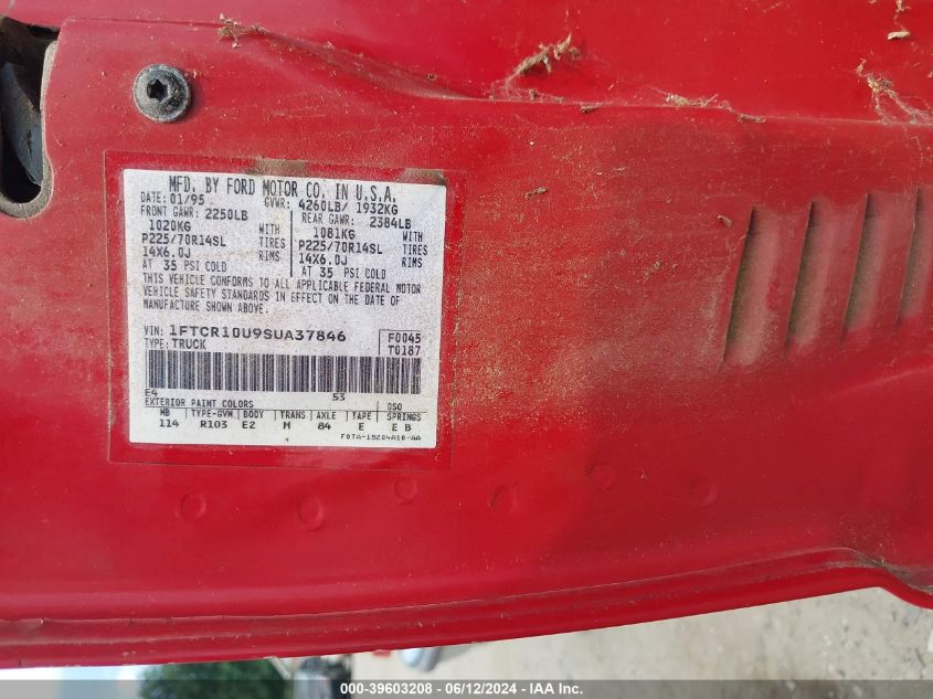 1995 Ford Ranger VIN: 1FTCR10U9SUA37846 Lot: 39603208