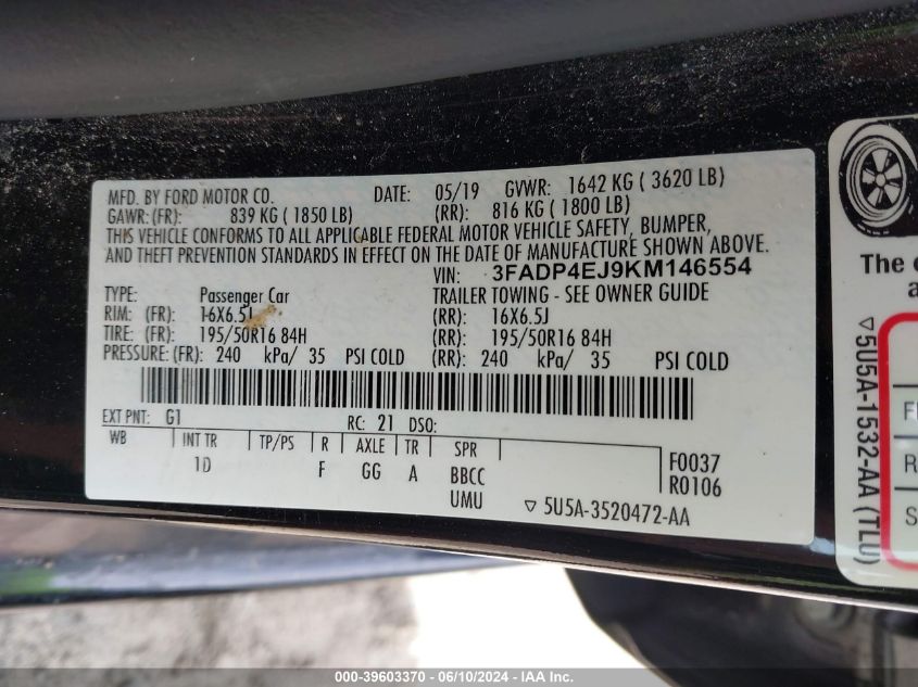 2019 FORD FIESTA SE - 3FADP4EJ9KM146554