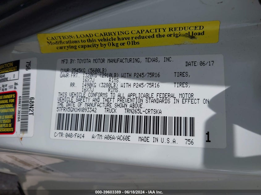 2017 TOYOTA TACOMA SR - 5TFRX5GN1HX093342