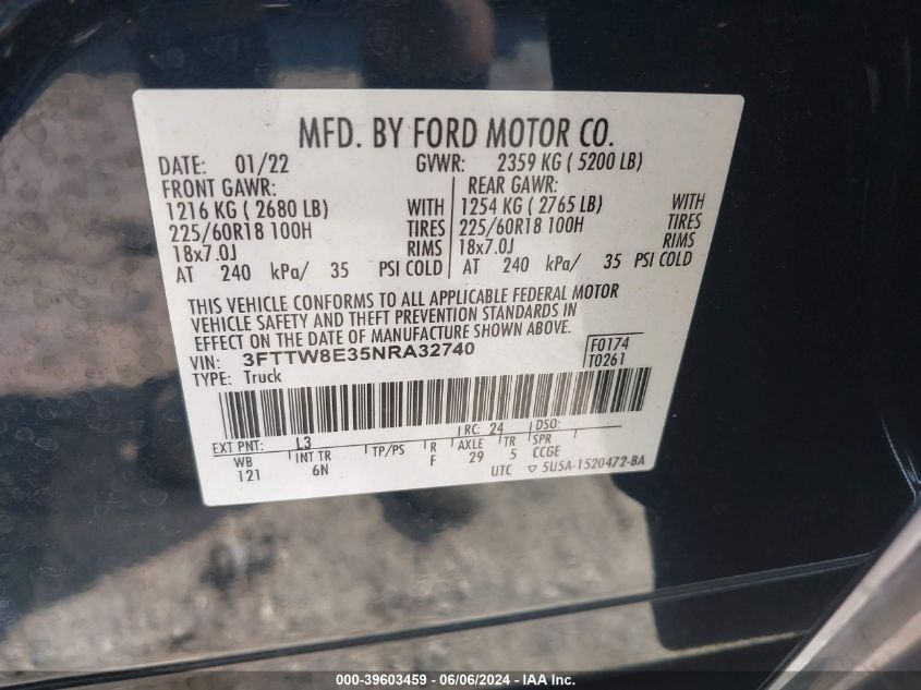 3FTTW8E35NRA32740 2022 Ford Maverick Lariat