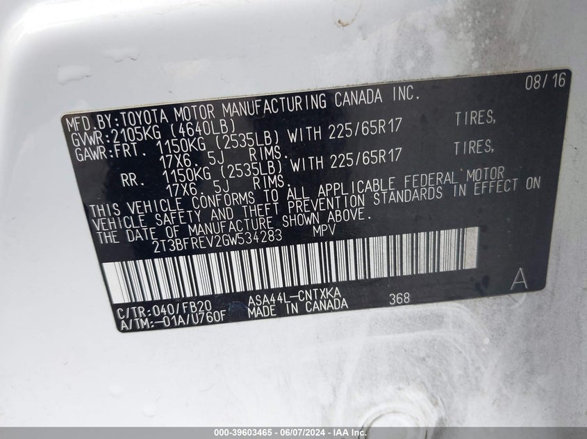 2016 TOYOTA RAV4 LE - 2T3BFREV2GW534283