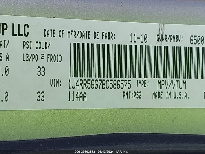 2011 Jeep Grand Cherokee Limited VIN: 1J4RR5GG7BC586575 Lot: 39603583