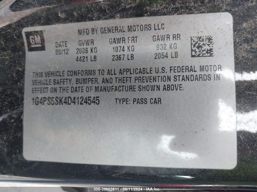 2013 Buick Verano Leather Group VIN: 1G4PS5SK4D4124545 Lot: 39603611