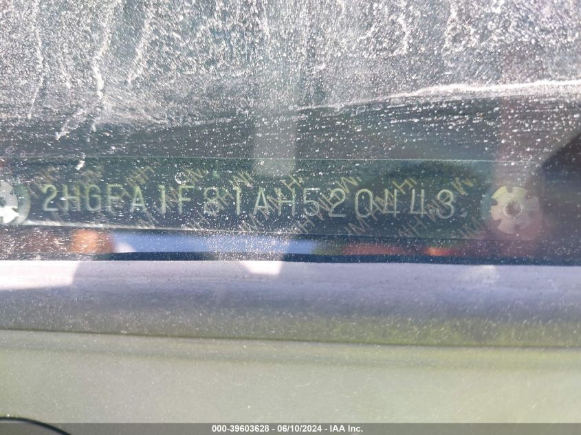 2010 Honda Civic Ex VIN: 2HGFA1F81AH520443 Lot: 39603628