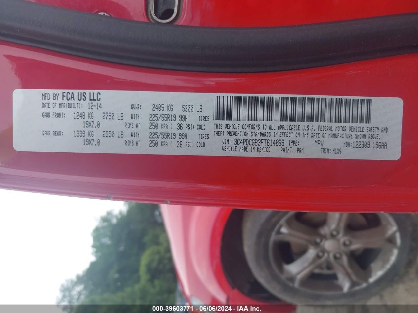 2015 Dodge Journey Crossroad VIN: 3C4PDCGB3FT614869 Lot: 39603771