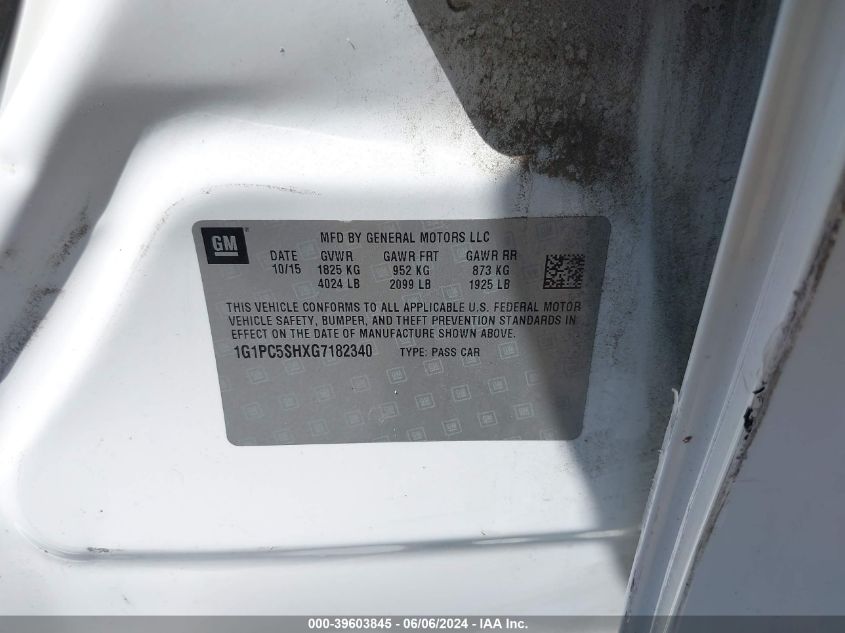 2016 Chevrolet Cruze Limited Ls Auto VIN: 1G1PC5SHXG7182340 Lot: 39603845