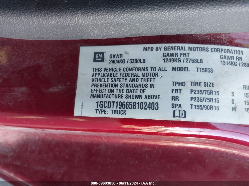 2005 Chevrolet Colorado Ls VIN: 1GCDT196658102403 Lot: 39603856