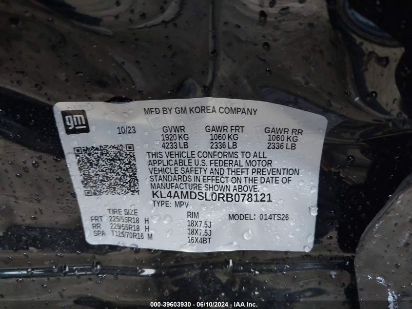 2024 Buick Encore Gx Sport Touring Fwd VIN: KL4AMDSL0RB078121 Lot: 39603930