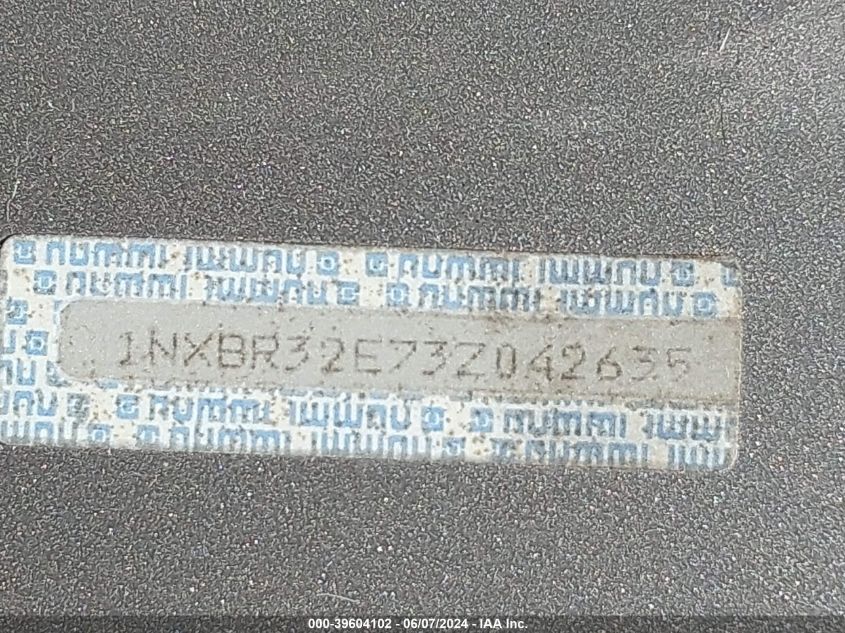 2003 Toyota Corolla Le VIN: 1NXBR32E73Z042635 Lot: 39604102