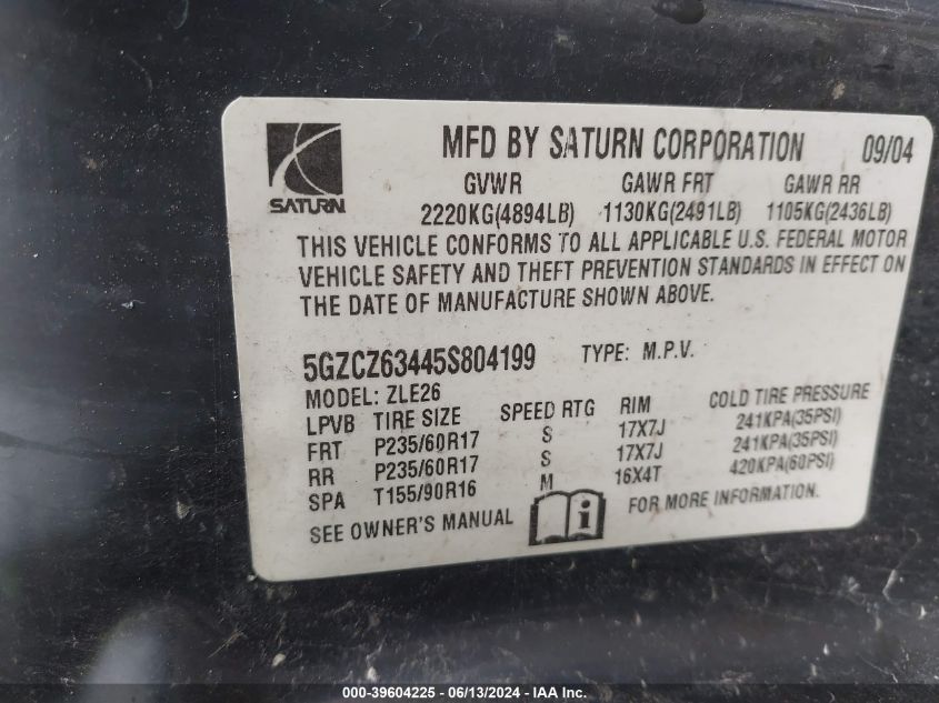 5GZCZ63445S804199 2005 Saturn Vue V6