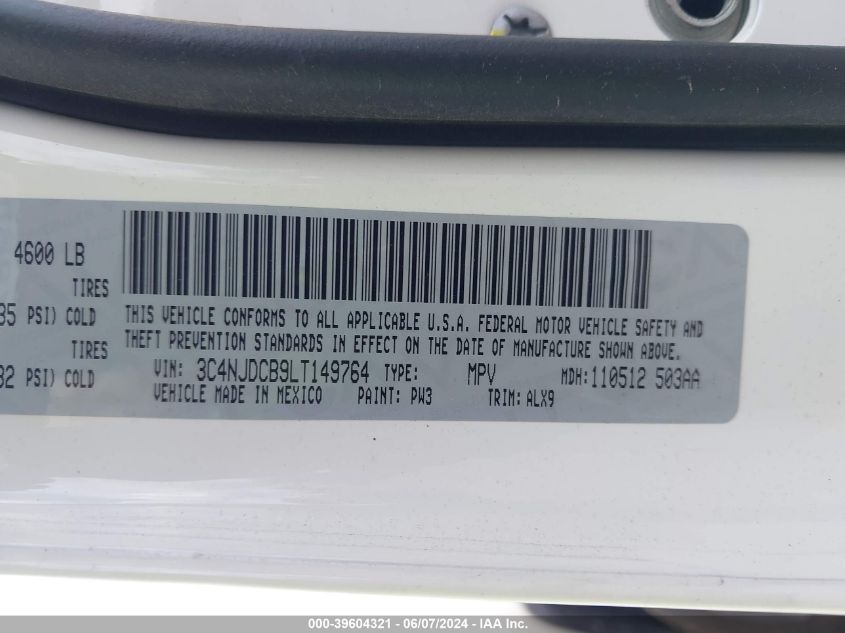 2020 Jeep Compass High Altitude 4X4 VIN: 3C4NJDCB9LT149764 Lot: 39604321