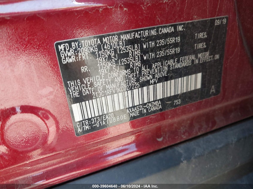 2019 TOYOTA RAV4 XLE PREMIUM - 2T3C1RFV1KC027225