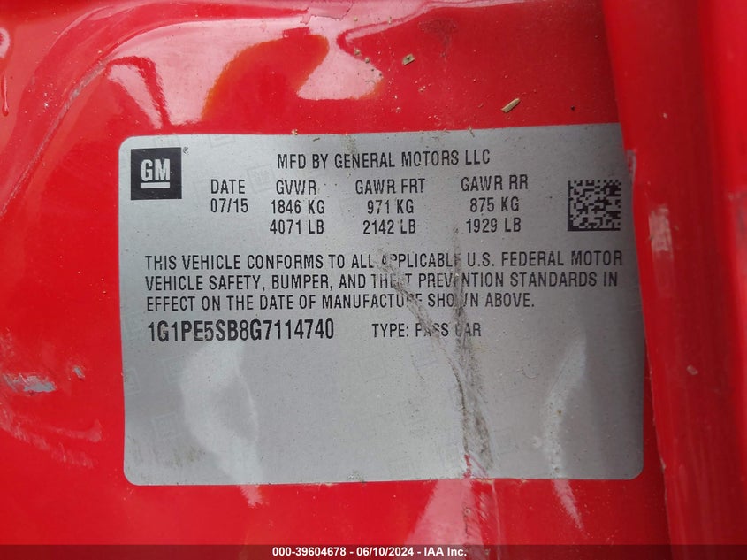 2016 CHEVROLET CRUZE LIMITED VIN: 1G1PE5SB8G7114740