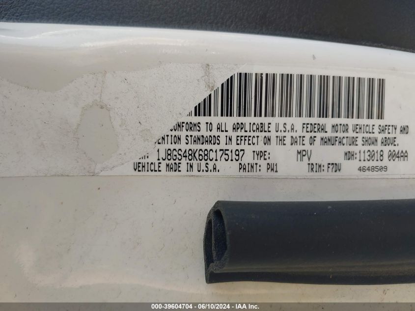 2008 Jeep Grand Cherokee Laredo VIN: 1J8GS48K68C175197 Lot: 39604704