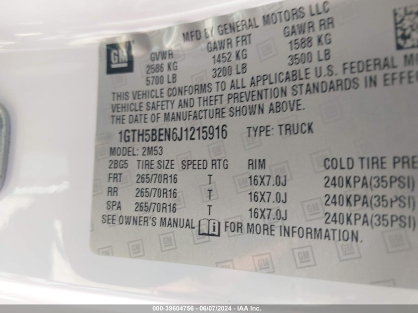 VIN 1GTH5BEN6J1215916 2018 GMC CANYON