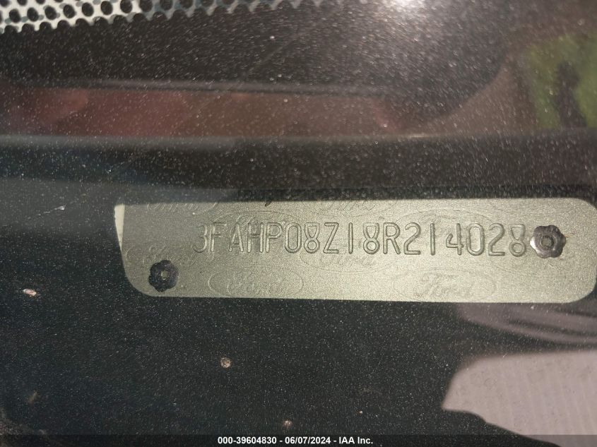 2008 Ford Fusion Sel VIN: 3FAHP08Z18R214028 Lot: 39604830