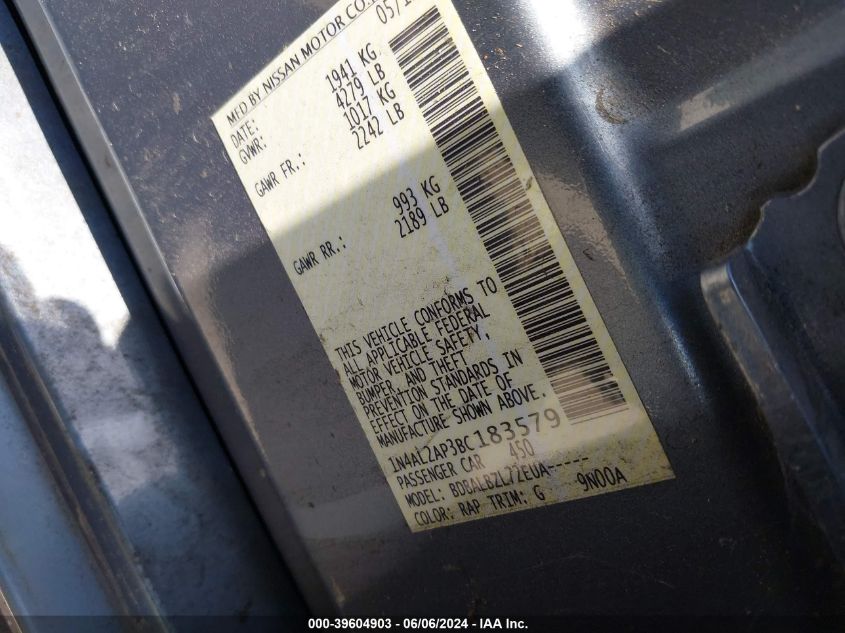 2011 Nissan Altima 2.5 S VIN: 1N4AL2AP3BC183579 Lot: 39604903