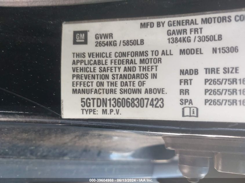 2006 Hummer H3 Suv VIN: 5GTDN136068307423 Lot: 39604988