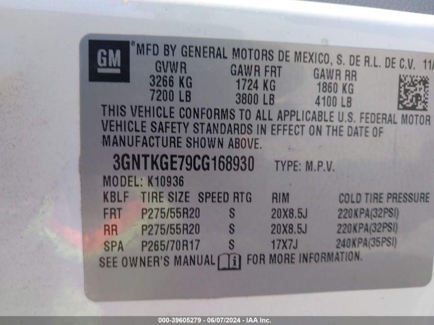 2012 Chevrolet Avalanche 1500 Ltz VIN: 3GNTKGE79CG168930 Lot: 39605279