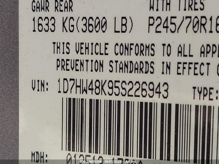 1D7HW48K95S226943 2005 Dodge Dakota Slt