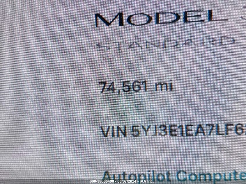 2020 Tesla Model 3 Standard Range Plus Rear-Wheel Drive/Standard Range Rear-Wheel Drive VIN: 5YJ3E1EA7LF629721 Lot: 39605400