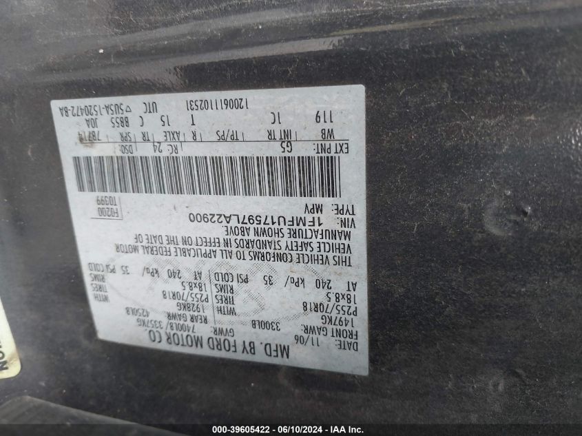 2007 Ford Expedition Eddie Bauer VIN: 1FMFU17597LA22900 Lot: 39605422