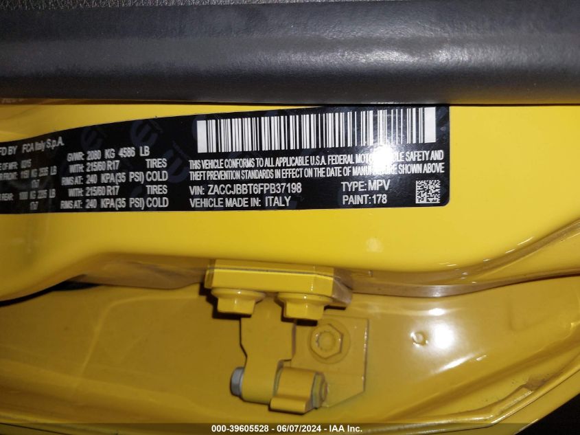 2015 Jeep Renegade Latitude VIN: ZACCJBBT6FPB37198 Lot: 39605528