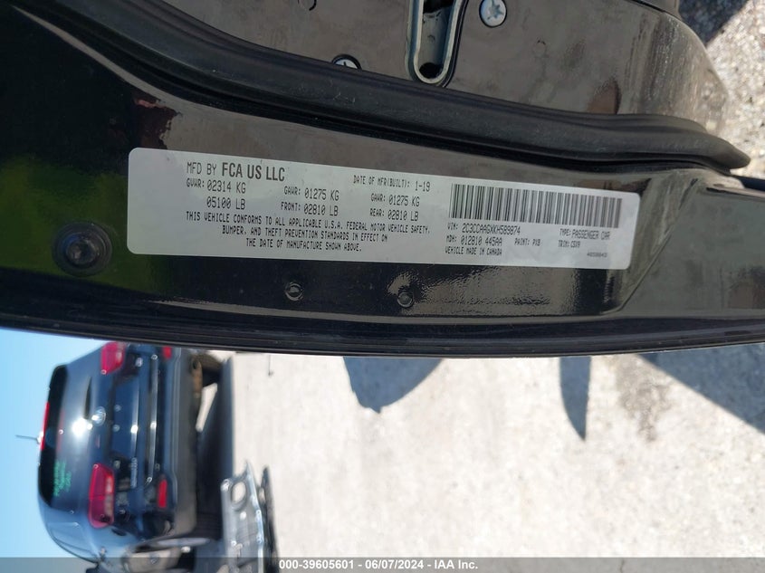 VIN 2C3CCAAGXKH589874 2019 CHRYSLER 300 TOURING