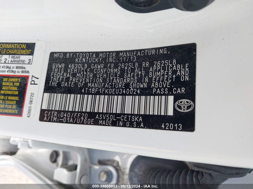 2014 Toyota Camry Se VIN: 4T1BF1FK0EU340024 Lot: 39605853