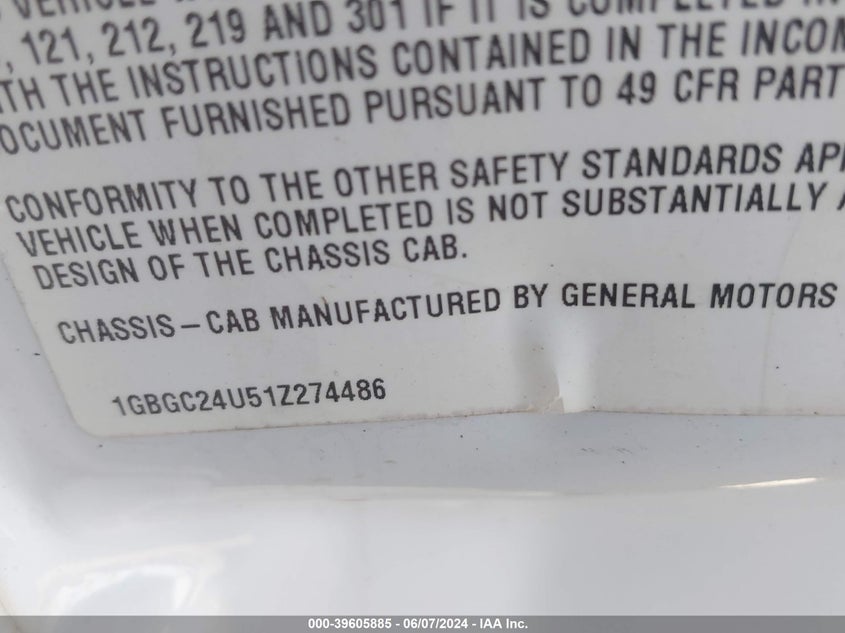 2001 Chevrolet Silverado C2500 VIN: 1GBGC24U51Z274486 Lot: 39605885