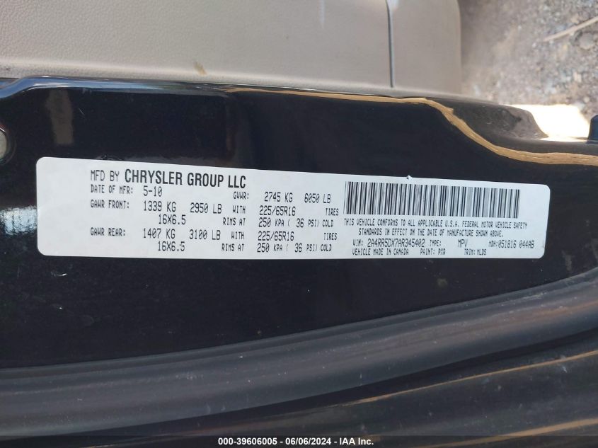 2010 Chrysler Town & Country Touring VIN: 2A4RR5DX7AR345402 Lot: 39606005