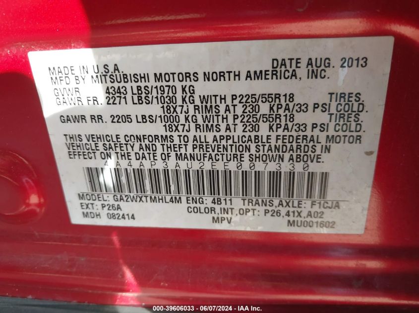 2014 MITSUBISHI OUTLANDER SPORT ES - 4A4AP3AU2EE007330