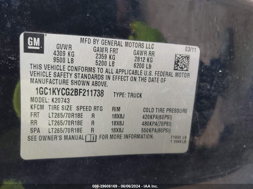 2011 Chevrolet Silverado 2500Hd Ltz VIN: 1GC1KYCG2BF211738 Lot: 39606169