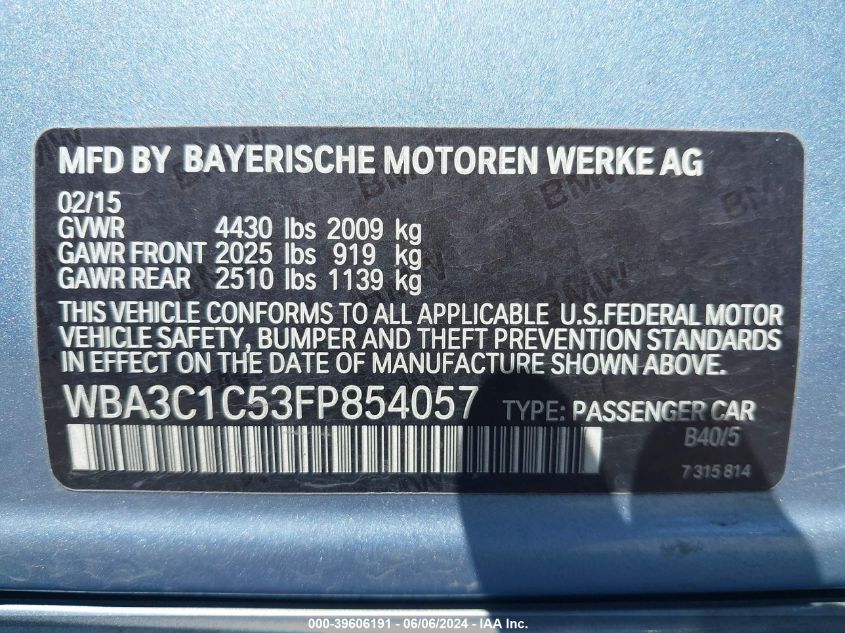 2015 BMW 328I - WBA3C1C53FP854057