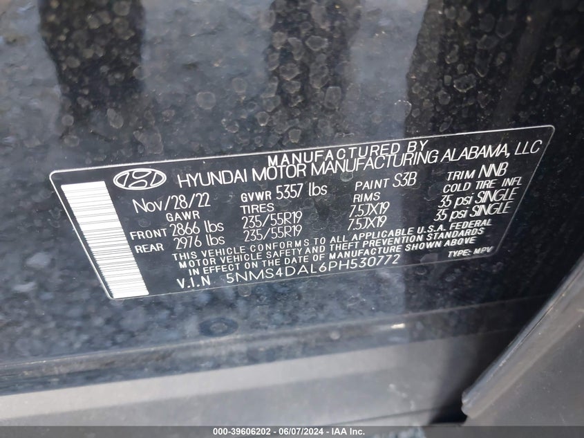 VIN 5NMS4DAL6PH530772 2023 HYUNDAI SANTA FE LIMITED