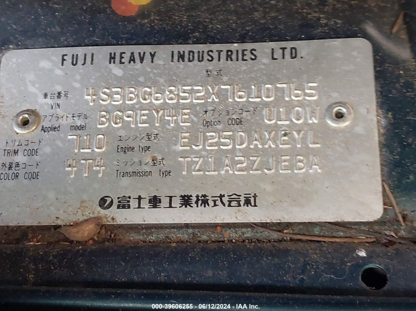 1999 Subaru Legacy 30Th Ann. Outback Ltd./Outback VIN: 4S3BG6852X7610765 Lot: 39606255