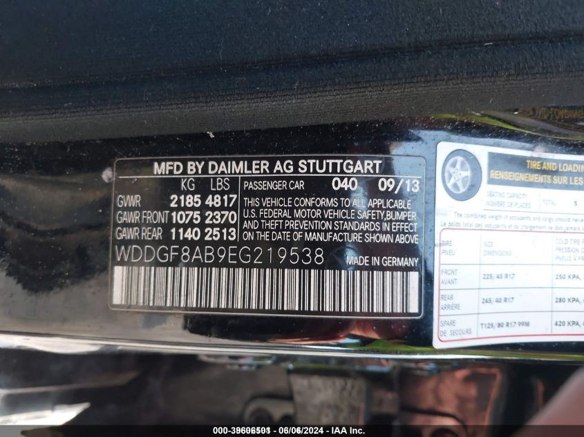 2014 Mercedes-Benz C 300 Luxury 4Matic/Sport 4Matic VIN: WDDGF8AB9EG219538 Lot: 39606501