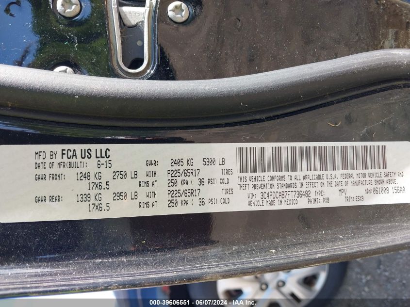 2015 Dodge Journey American Value Pkg VIN: 3C4PDCAB7FT736482 Lot: 39606551