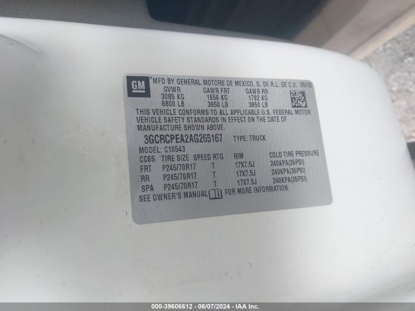 2010 Chevrolet Silverado 1500 Work Truck VIN: 3GCRCPEA2AG265167 Lot: 39606612