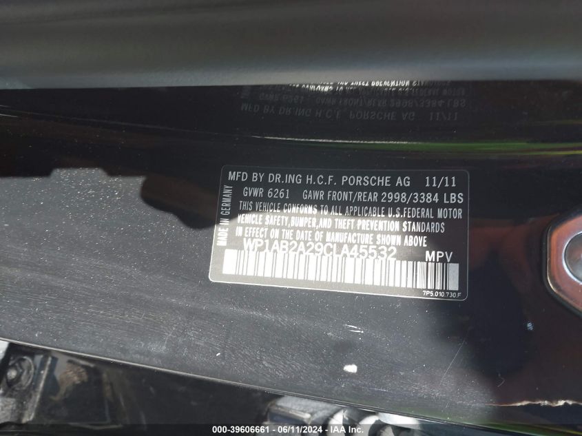 2012 Porsche Cayenne S VIN: WP1AB2A29CLA45532 Lot: 39606661