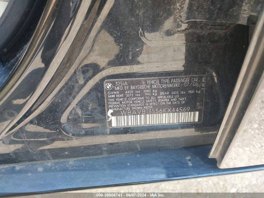 2006 BMW 325I VIN: WBAVB13556KX44569 Lot: 39606741
