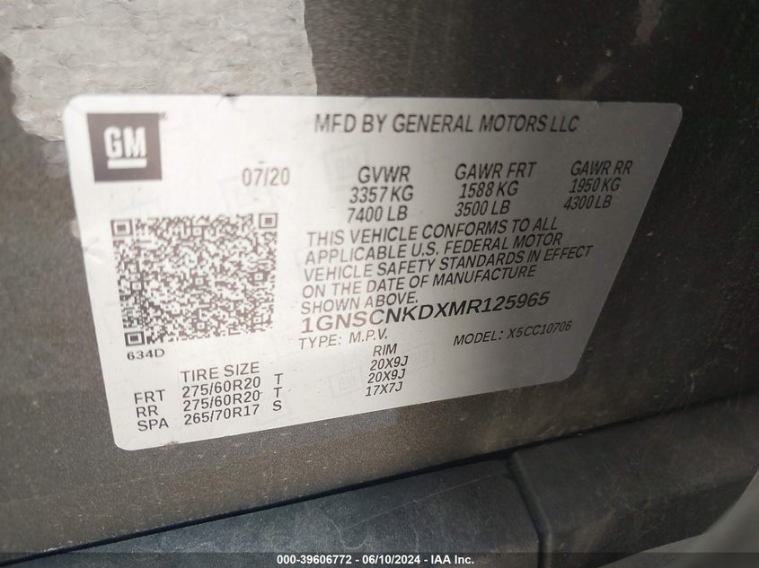 2021 CHEVROLET TAHOE C1500 LT - 1GNSCNKDXMR125965