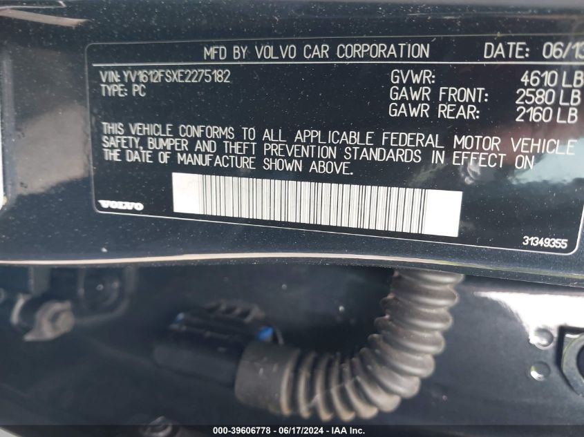 2014 VOLVO S60 - YV1612FSXE2275182