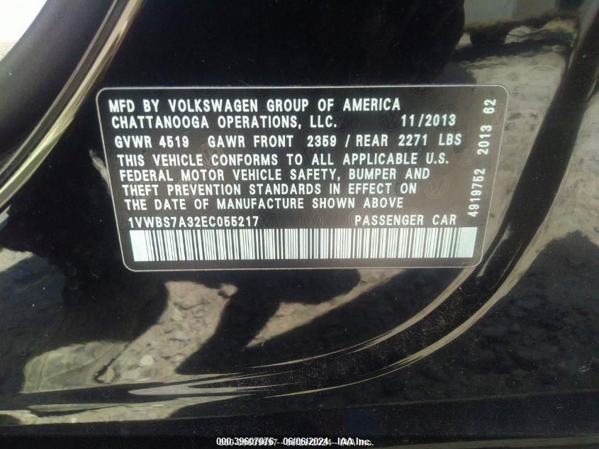 2014 VOLKSWAGEN PASSAT 1.8T SE - 1VWBS7A32EC055217